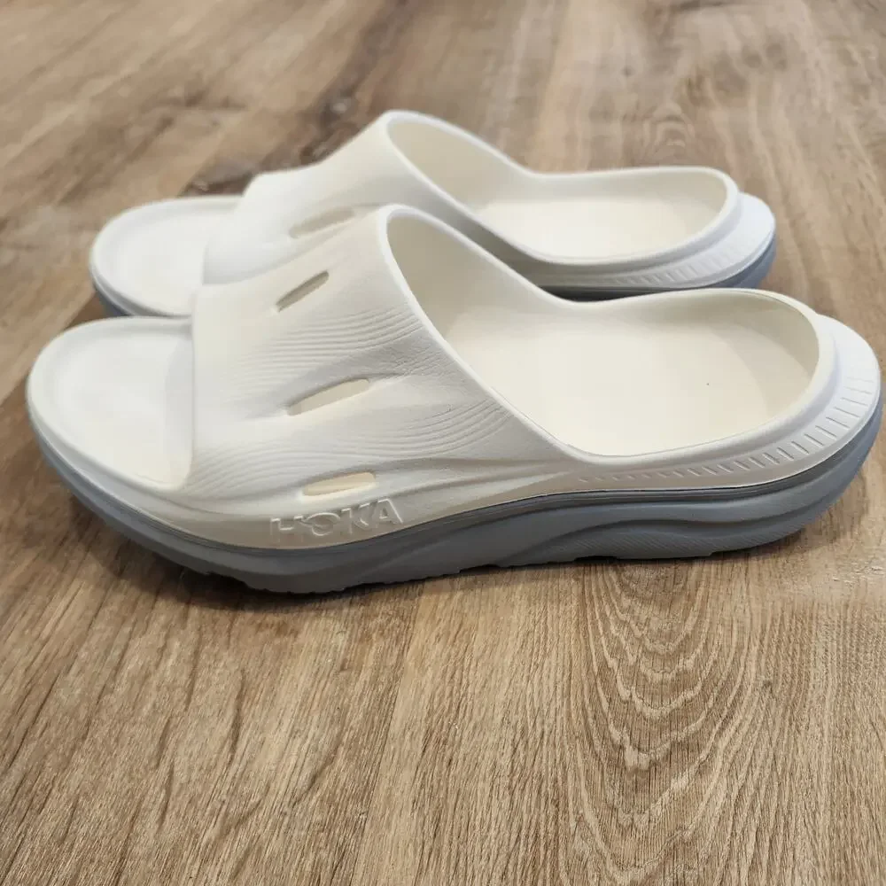 Hoka Ora Recovery 3 Slide Mens 12 Slip On Sandal Comfort White Gray EUC!